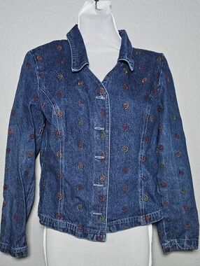 Samantha Edwards Embroidered Denim Jacket Small 90s Vintage Shoulder Pads